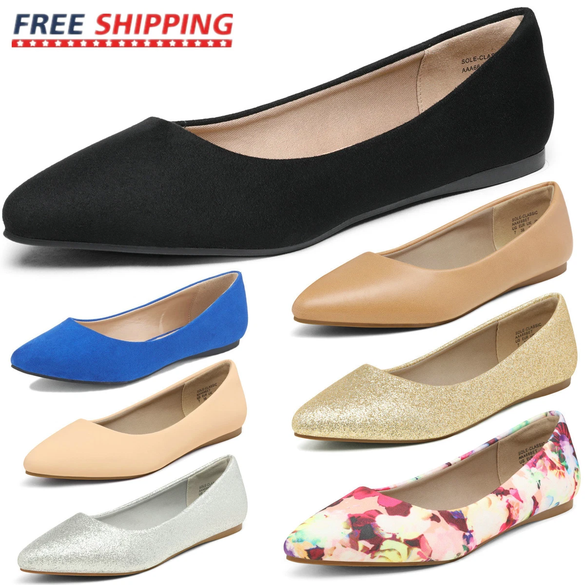 Women s Ballet Flat Shoes Pointed Toe Classic Slip On Ballerina Flats Shoes
