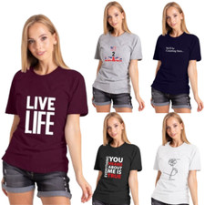 Womens Basic Tee T-Shirt Premium Printed Cotton Short Sleeve Crew Neck Solid Top
