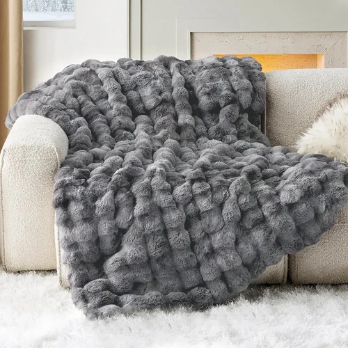 Faux Rabbit Fur Throw Blanket Luxury Plush Reversible Blanket Home Decoration US - Picture 13 of 30