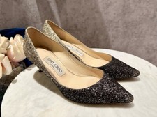 AUTH JIMMY CHOO GLITTERS SHIMMER TWO TONE OMBR ROMY 60 GRADIENT HEELS 36.5