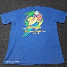 Vintage Panama Jack Bermuda T Shirt Size Large Blue Single Stitch Parrot
