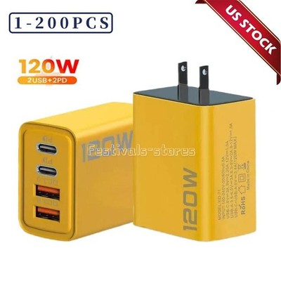 120W 4-Port USB C Fast Wall Charger Block All Cell Phone 16 15 13 11 X iPad lot