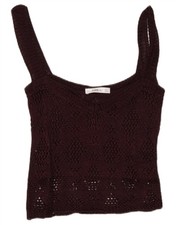 Zara Womens Crop Knit Vest Top UK 8 Small Burgundy GR12