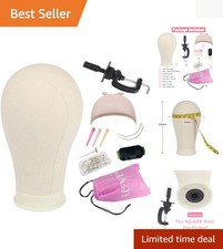 Durable 22-Inch Canvas Block Head Wig Stand with Table Clamp for Professionals