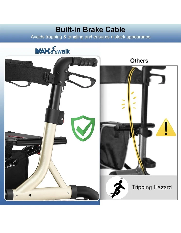 Andador Andador MAXWALK con Asiento Andadores Altos para Personas Mayores Ruedas de Goma Grandes de 12" Foto 4 de 4