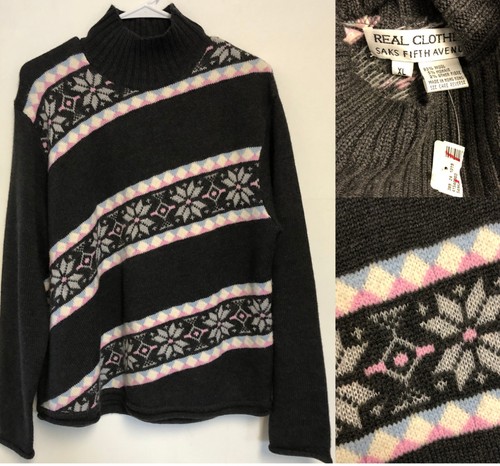 NEW vtg SAKS Fifth Avenue Wool Mohair Sweater XL NWT Snowflake Ski Real Clothes - Image 1