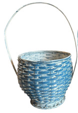 VTG Blue Woven Bamboo Basket w Tall Handle 13.5" Old Fashioned Flower Easter