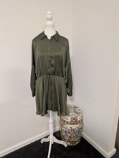 Zara olive green gold button shirt dress NWT L