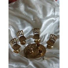 VTG 8 Piece Set All Brass Dollhouse Mini Furniture table chairs pot glasses EUC