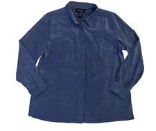 Denim & Co Womens Faux Suede Button Down Shirt Top Dark Blue Soft Stretchy XL