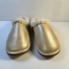 Polo Ralph Lauren Gold Metallic Shearling-Style Slippers Womens 5 Cozy Mule