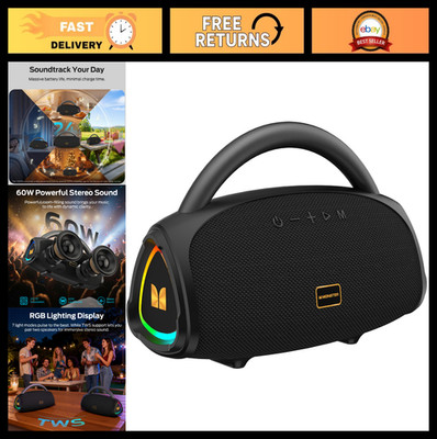 Portable 60W Bluetooth Speaker, TWS Stereo Sound, RGB Lights, Outdoor Use