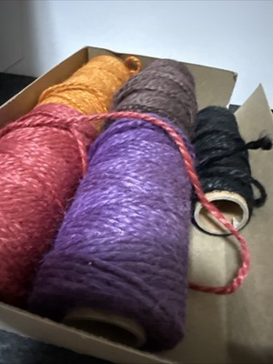 5 Natural Linen Macrame Jute Spools Thread  In Vintage Lily Box - Unknown Length