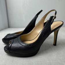 Talbots Black Leather Peep-Toe Slingback Heels SZ 7B   Platform, Snakeskin