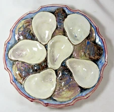 Antique Majolica 6-Well Oyster Plate by EDA Napoli