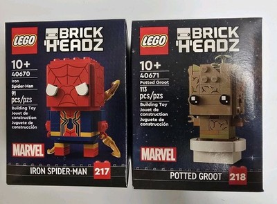 New Lego Brick Heads, Lot Of Two Spider-Man 40670 and Groot 40671