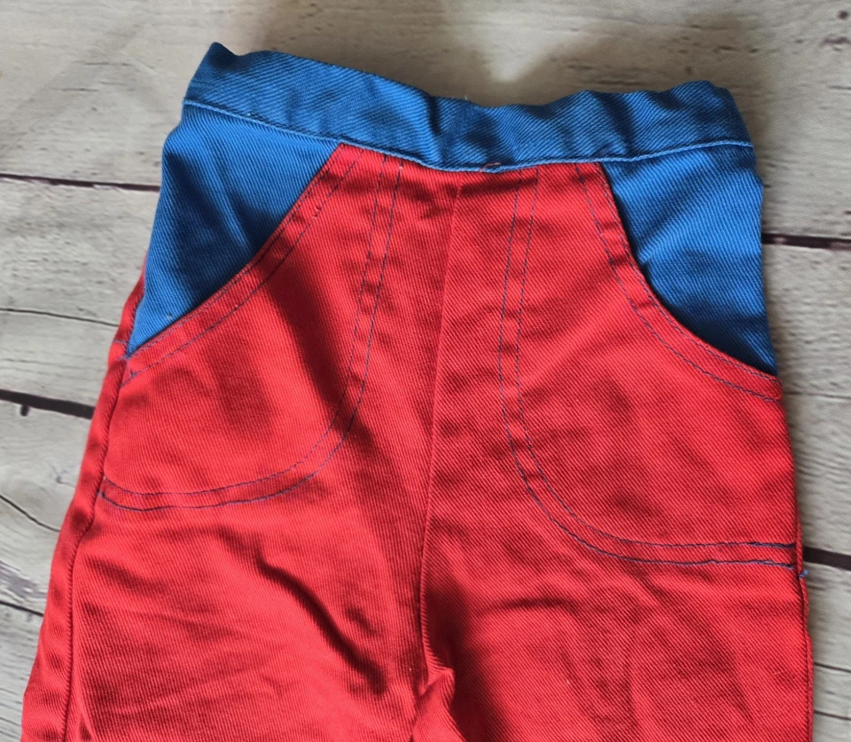 Pantalones De Colección Años 70 Niño Bebé Rojo Azul Campana Parte Inferior 2T 3T Disco Hippie Cintura Elástica Foto 3 de 3