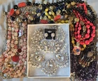 Vintage Costume Jewelry Lot Signed Trifari JJ Lucinda + Rhinestone Stone Glass+