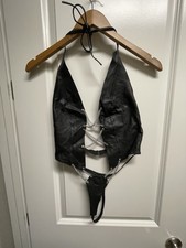 Vintage XTC Leather Teddy Dance Goth Black Bodysuit Size Small