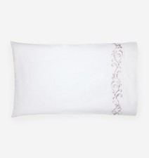 Juego de 2 fundas de almohada estándar blancas de algodón italiano percal blanco bordado Grian