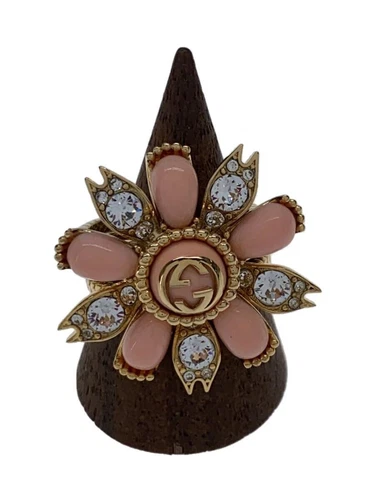 Anello Gucci triplo GG acciaio inox strass oro donna