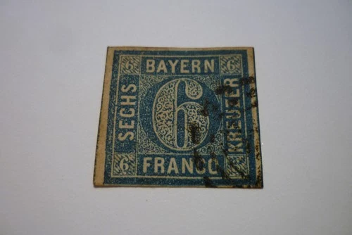 1862 Bavaria Stamp 6k Blue Fine Used