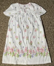 GS Womens Large Nightgown Robe Snap Up Sleepwear Textured Floral Butterfly White