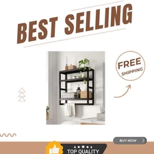 Modern Bamboo Bathroom Organizer with Adjustable Tiers & Hanging Rod - Black