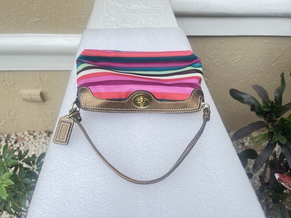 Vintage Coach Legacy Stripe Satin Turnlock Mini Bag Wristlet Metallic Shown