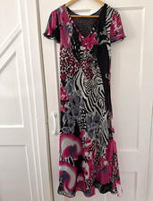 Women’s Pink Black White Animal Print V-Neck Mesh Ruffle Midi Dress Size M