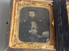Civil War 1/9 Plate Tintype Union Officer w/calvary slouch hat with Wife