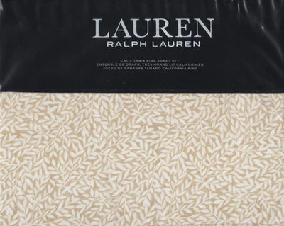 Ralph Lauren California King Sheet Set Spencer Leaf Sateen Clay Tan 4p Farmhouse