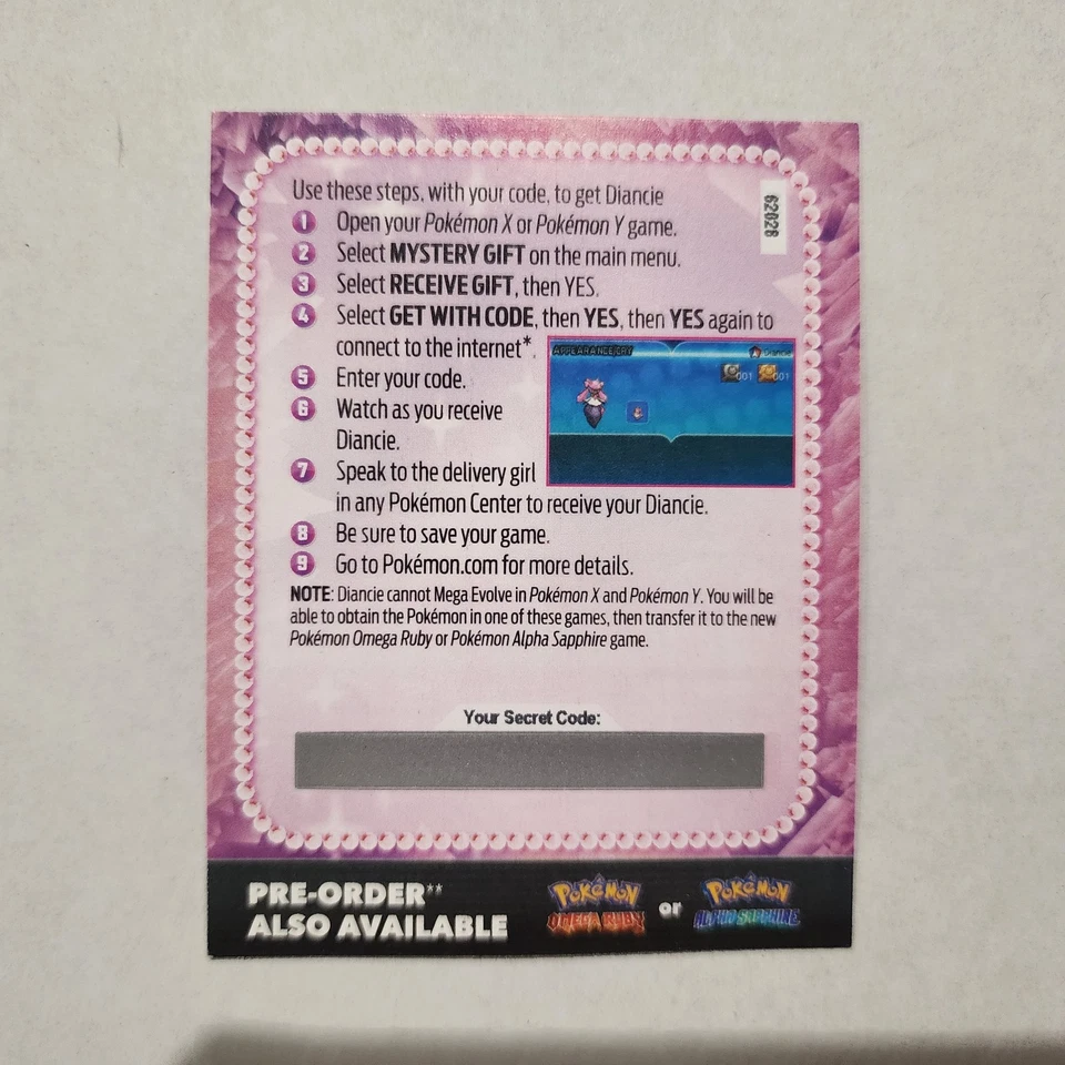 Mythical Pokemon DIANCIE Unused Code Mega Evolve?! Pokemon XY-3DS *READ DESC* - Image 2 of 2