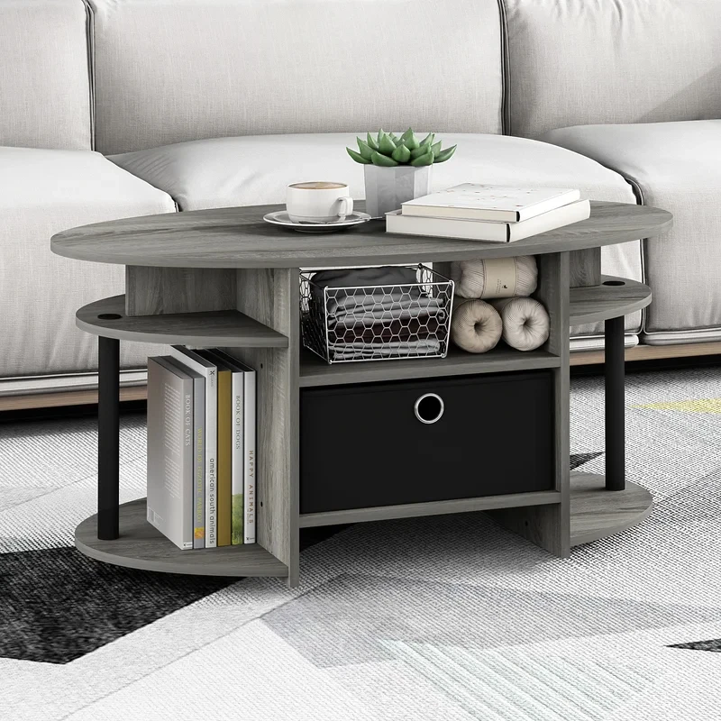 Eco-Friendly Wood Coffee Table: Stylish & Sustainable with Storage Shelves & Bin - Image 2 of 4