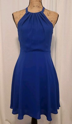 Express Women's 6 Blue Sleeveless Pleated Halter Fitted Chiffon A-Line  Dress | eBay