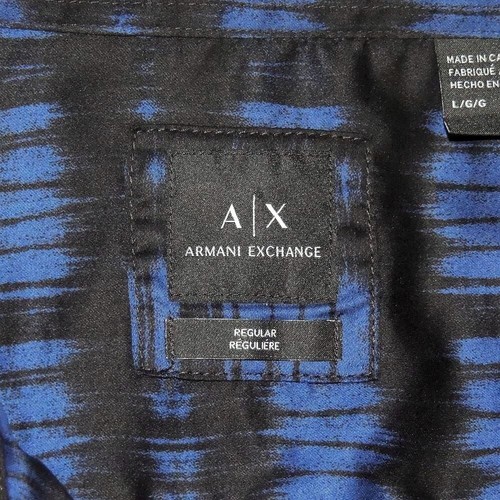 Armani Exchange Sz L Navy Blue Geometric Fine Cotton Mens Long Sleeve Shirt Mint - Picture 5 of 5