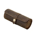 Genuine Leather Watch Roll Travel Box 3 Slot Wrist Watches Display Storage Case