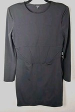 Express Women's XL Black Body Contour Padded Shoulder Corset Mini Dress New