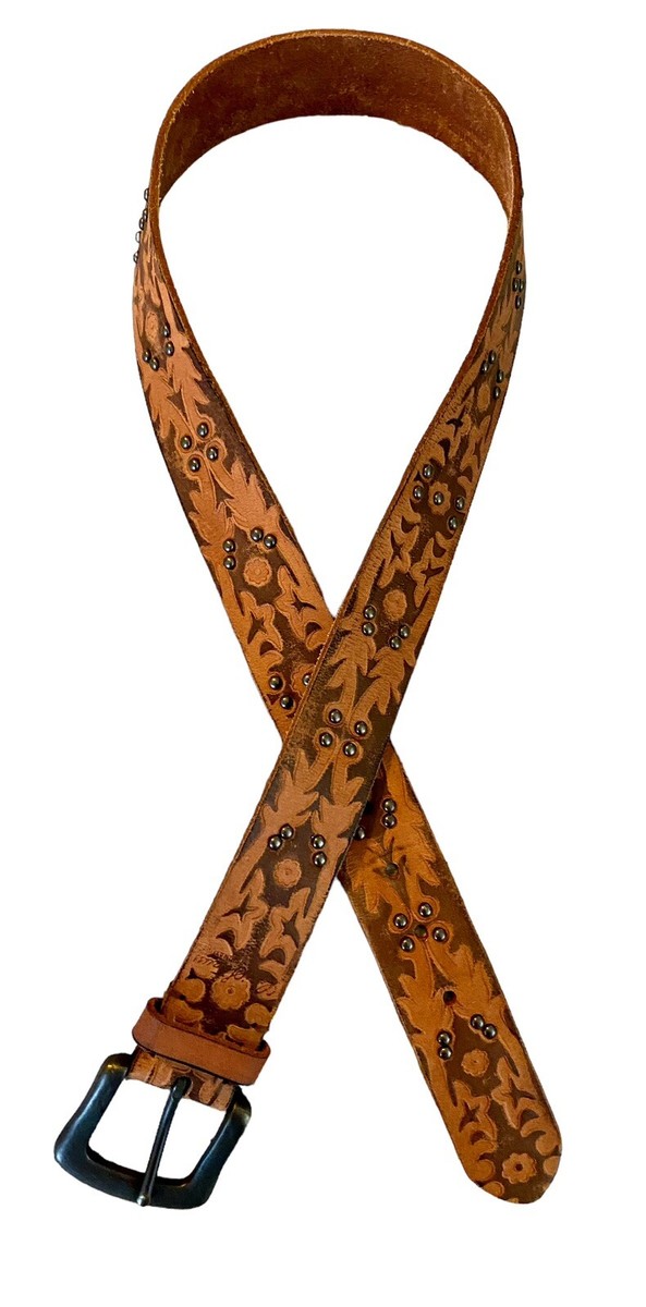 LEVI STRAUSS SIGNATURE STAMPED TOOLED BROWN LEATHER BELT  display picture 3