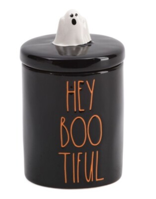 Rae Dunn Fall Halloween Ghost Canister Jar with Lid ''Hey Boo-Tiful'' 5x4