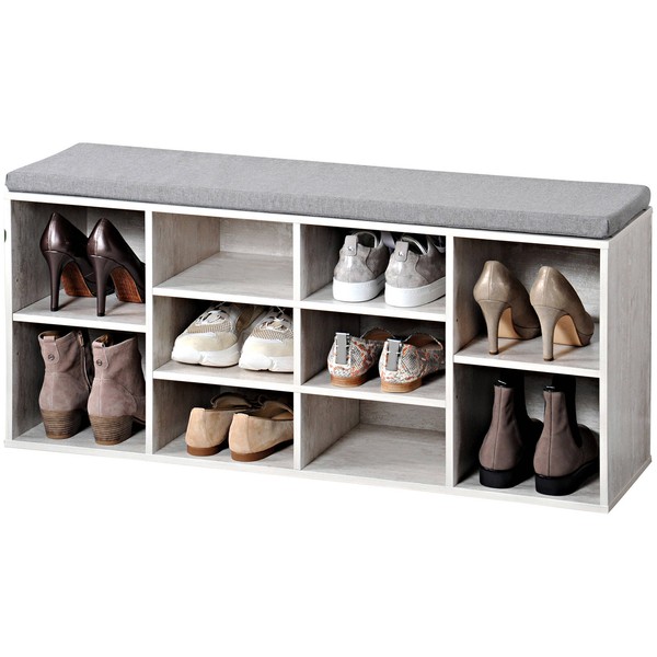 Schuhregal Mit Sitzbank, Gebleichtes Holz, Kesper-image