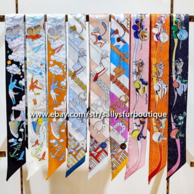 Sallys Boutique Silk Scarf Ribbon Fashion Print Slim Head Band Neck Tie 32x2''