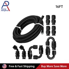 Black 16ft AN6 AN8 AN10 Nylon PTFE Fuel Line 10 Fittings Hose Kit E85 Safe AN4