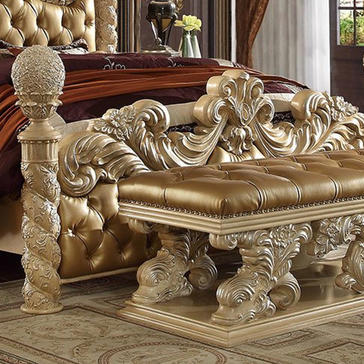 イタリア製 ヴィンテージ バロック ゴールド 彫刻 キングベッド ヘッドボード イタリア製 ヴィンテージ バロック ゴールド 彫刻 キングベッド ヘッド