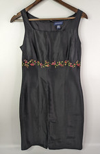 Ann Taylor Black Floral Mini Dress Floral Accent 100% Silk Size 4 Pink