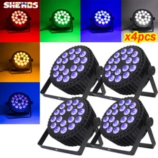 SHEHDS 4Pcs LED Flat Par 18X18W Aluminum Alloy RGBWAUV Par Stage Lights DJ Disco