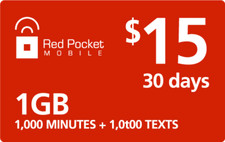 RED POCKET WIRELESS Prepaid 15 Refill Top-Up PIN DIRECT AIR TIME RECHARGE