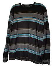 DKNY Woman's Size Large Black Striped Cotton Pullover Sweater Casual Warmth