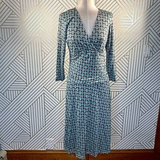 Boden Jersey Floral Faux Wrap V-Neck Dress WH148 3/4 Sleeve Pullover Size 8R/6