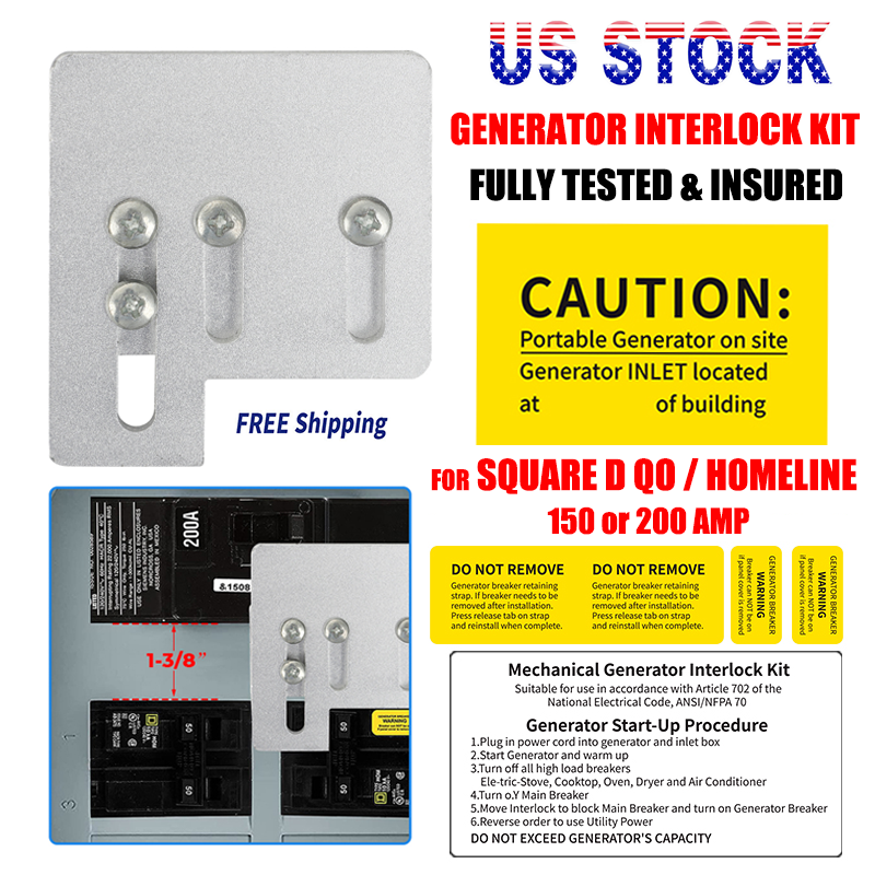 Interlock Kit For Square D Qo Or Homeline 150 & 200 Amp Listed Panels